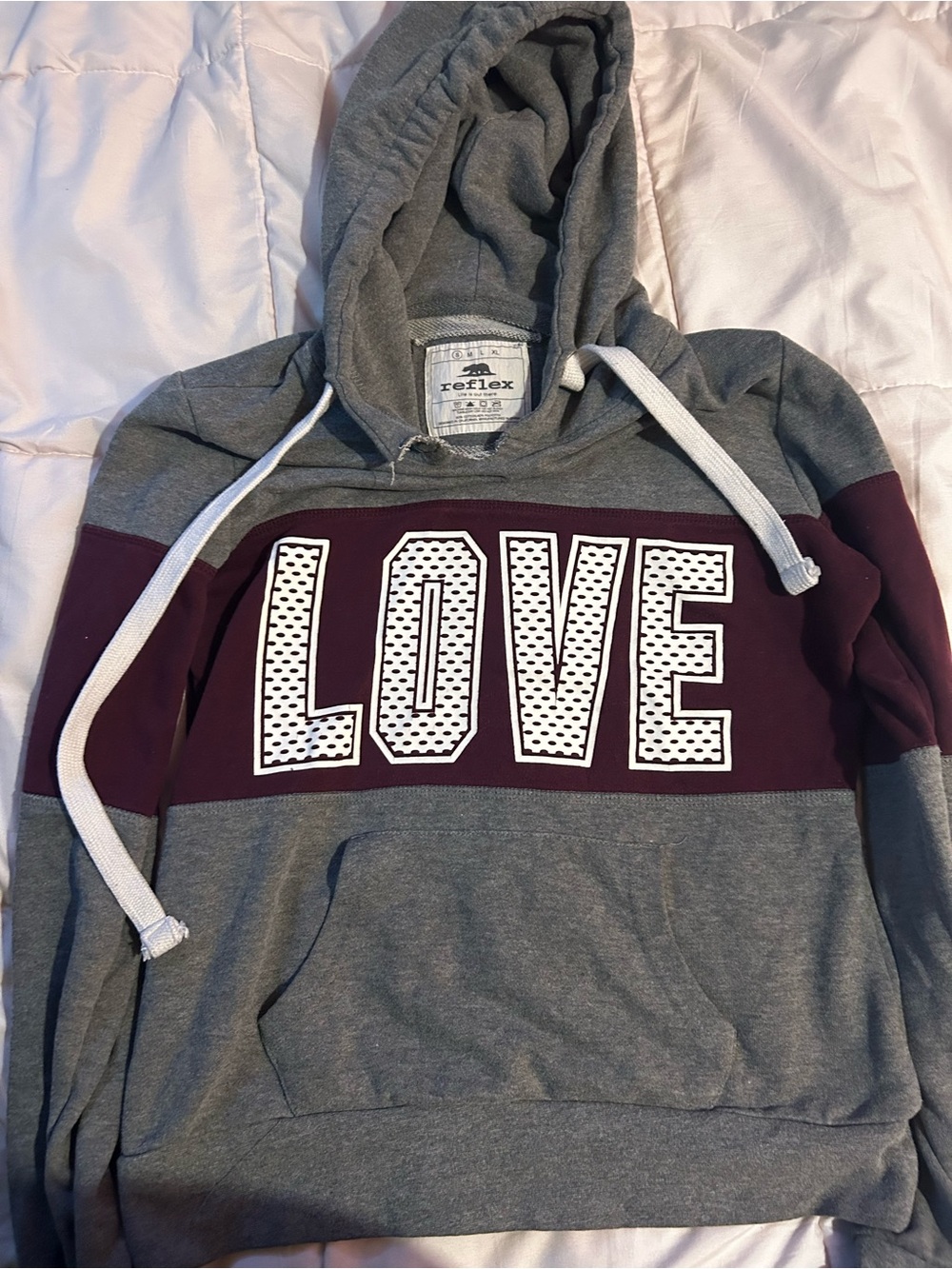 Reflex Grey and Burgundy LOVE Hooded Sweatshirt